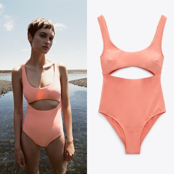 Zara Other - NWT Zara Cut Out One-Piece Swimsuit in Peach Size XL
